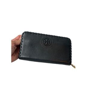 Tory Burch - Black Leather Marion Continental Wallet pebbled leather whipstich w